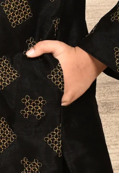 Embroidered Dupion Silk Kurta in Black