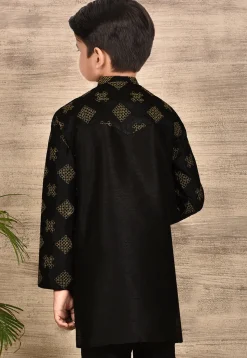 Embroidered Dupion Silk Kurta in Black