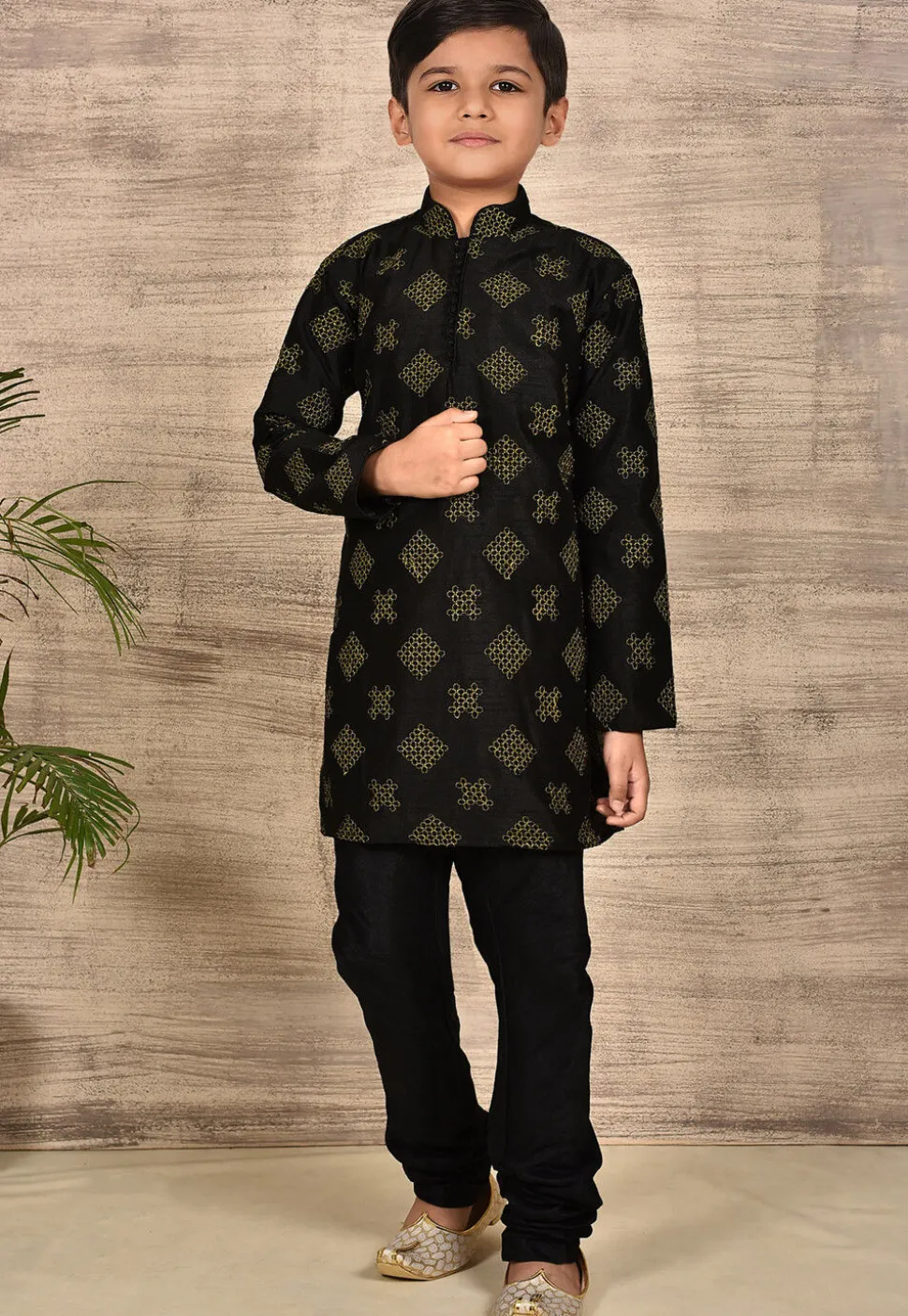 Embroidered Dupion Silk Kurta in Black