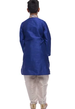 Embroidered Dupion Silk Kurta Set in Royal Blue