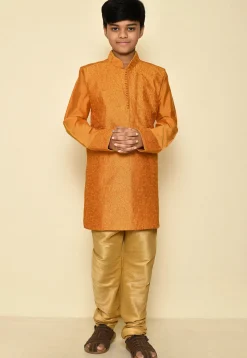 Embroidered Dupion Silk Kurta in Mustard