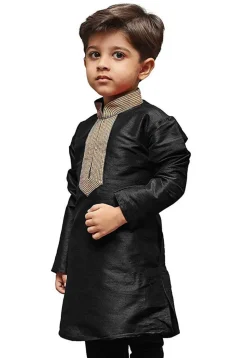 Embroidered Dupion Silk Kurta in Black
