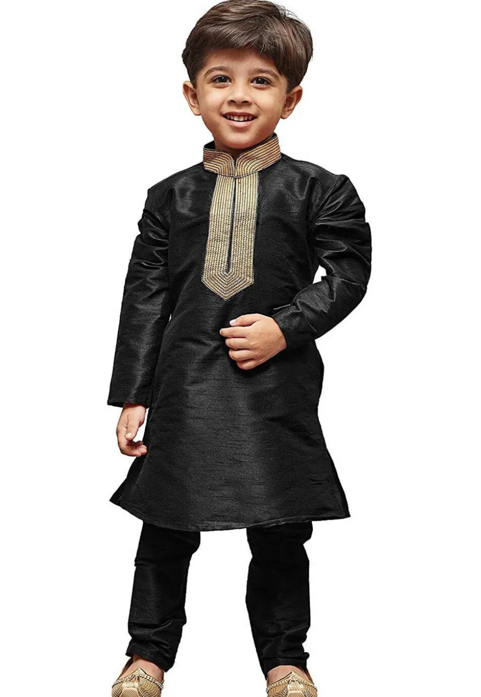 Embroidered Dupion Silk Kurta in Black
