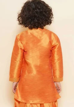 Embroidered Dupion Silk Kurta in Orange