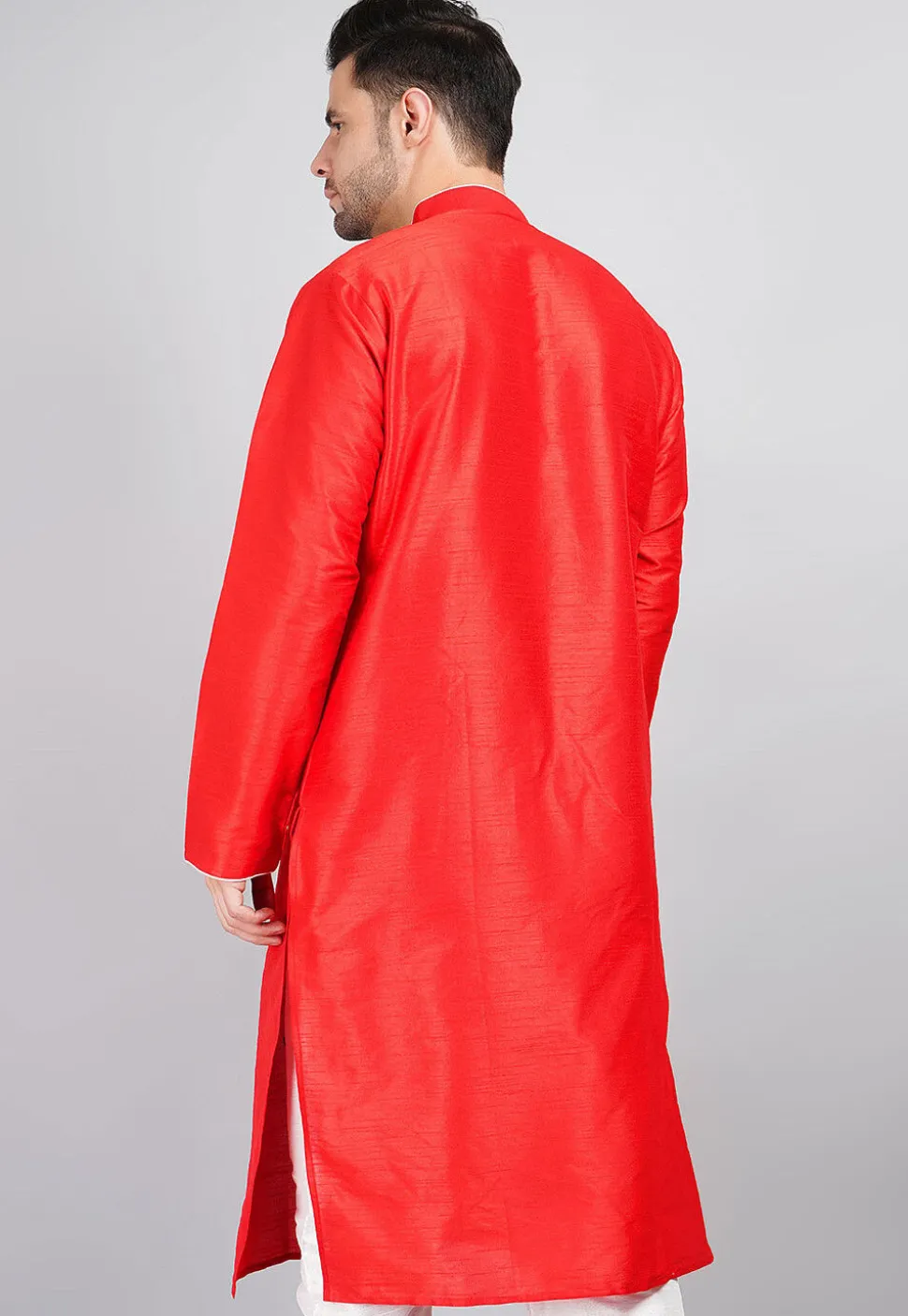 Embroidered Dupion Silk Kurta in Red