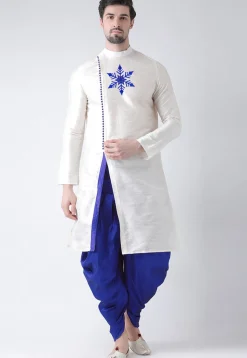 Embroidered Dupion Silk Kurta Set in White