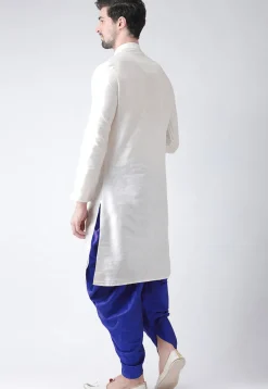 Embroidered Dupion Silk Kurta Set in White