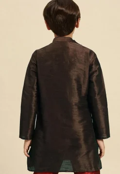Embroidered Dupion Silk Kurta in Dark Brown