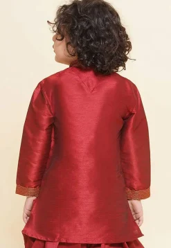 Embroidered Dupion Silk Kurta in Maroon