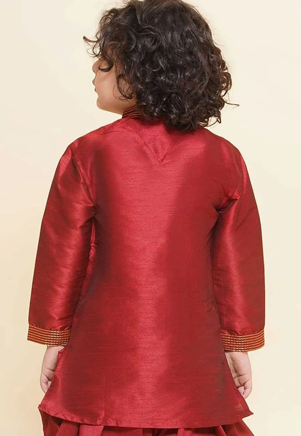 Embroidered Dupion Silk Kurta in Maroon