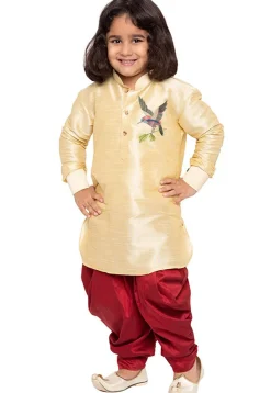Embroidered Dupion Silk Kurta Set in Cream