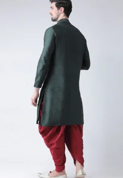 Embroidered Dupion Silk Kurta Set in Dark Grey