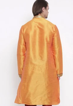 Embroidered Dupion Silk Kurta in Orange