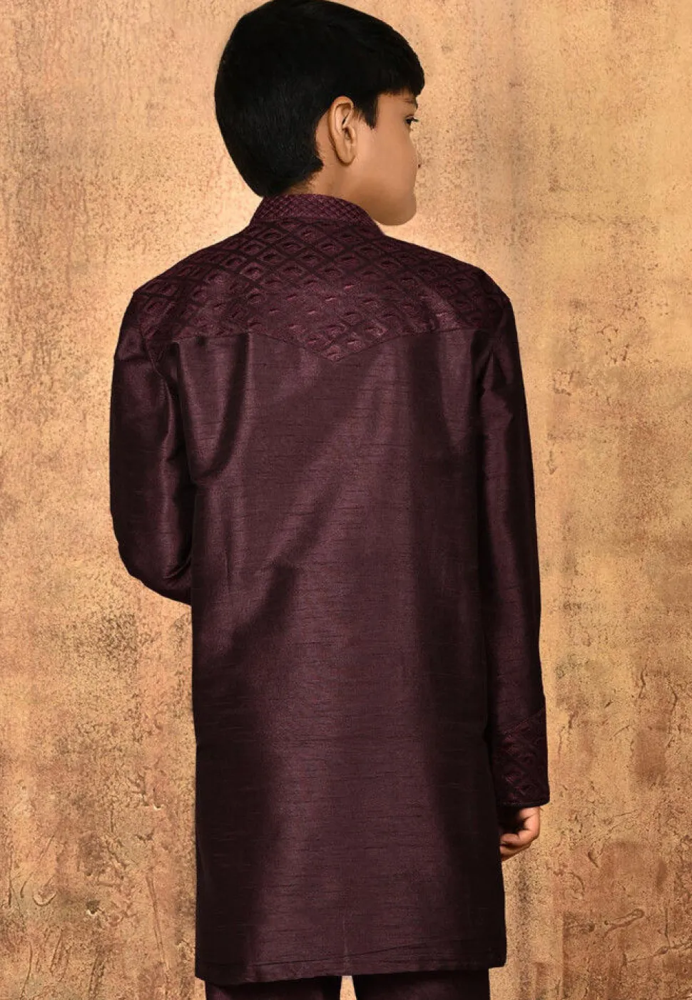 Embroidered Dupion Silk Kurta in Wine