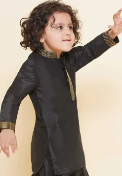 Embroidered Dupion Silk Kurta in Black