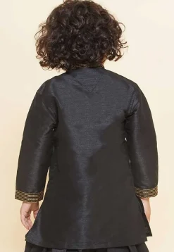 Embroidered Dupion Silk Kurta in Black