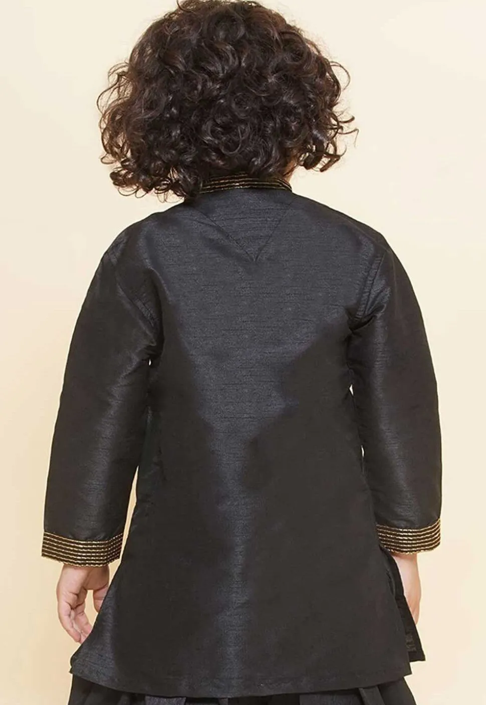 Embroidered Dupion Silk Kurta in Black