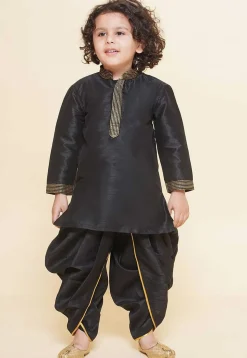 Embroidered Dupion Silk Kurta in Black
