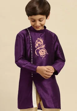 Embroidered Dupion Silk Kurta in Dark Purple