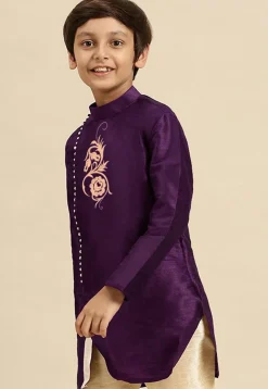 Embroidered Dupion Silk Kurta in Dark Purple