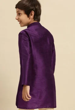 Embroidered Dupion Silk Kurta in Dark Purple