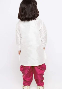 Embroidered Dupion Silk Kurta Set in White