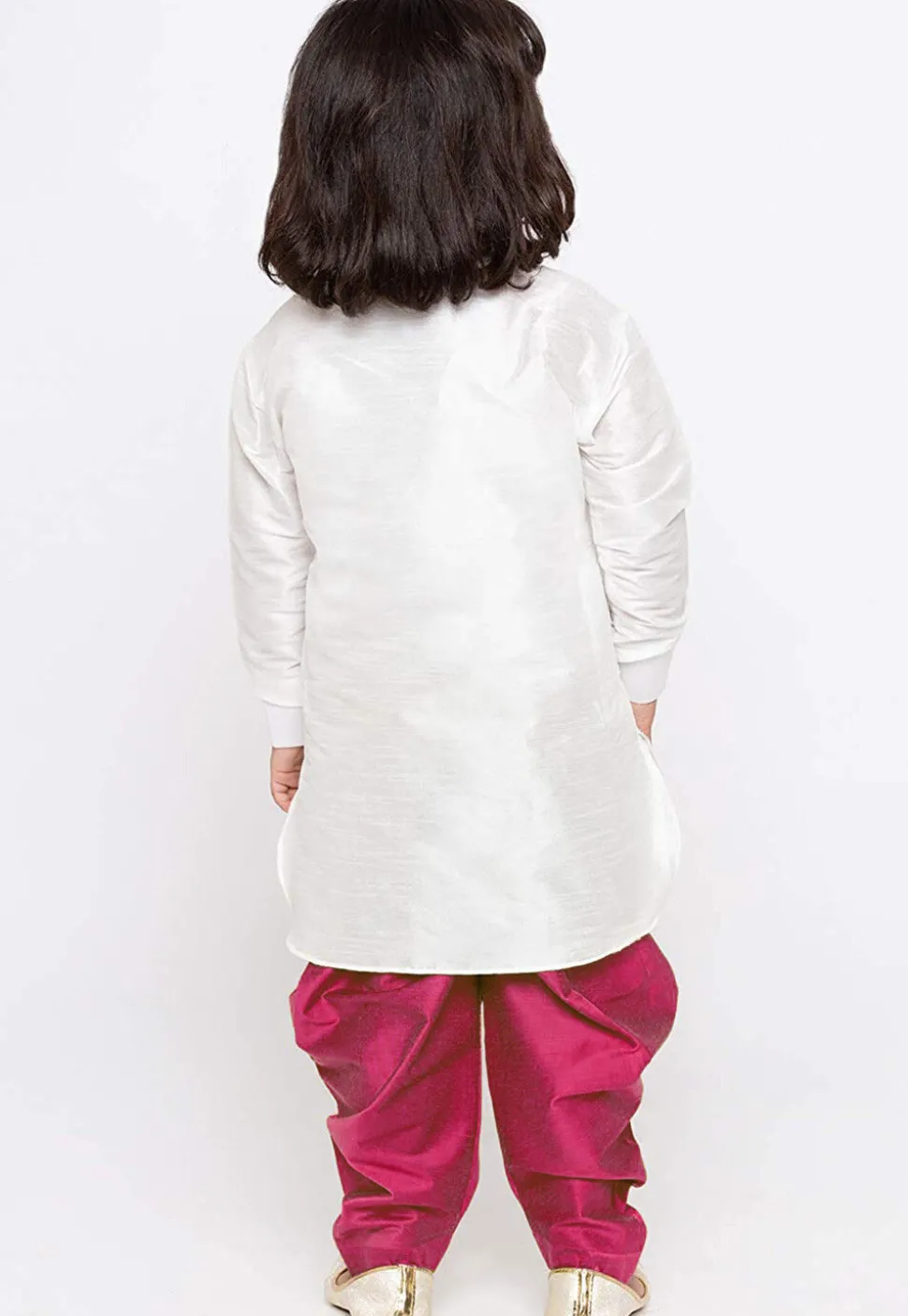 Embroidered Dupion Silk Kurta Set in White