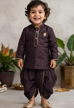 Embroidered Dupion Silk Kurta Set in Violet