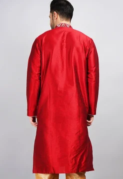 Embroidered Dupion Silk Kurta in Red