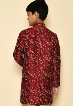 Embroidered Dupion Silk Kurta in Maroon