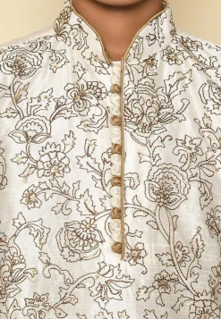 Embroidered Dupion Silk Kurta Set in Cream