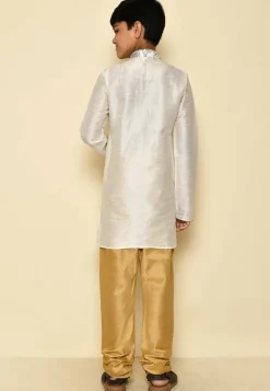 Embroidered Dupion Silk Kurta Set in Cream