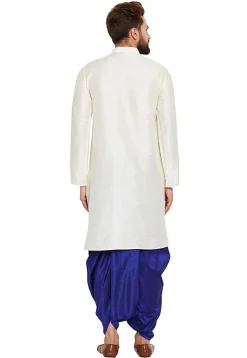 Embroidered Dupion Silk Kurta Set in White