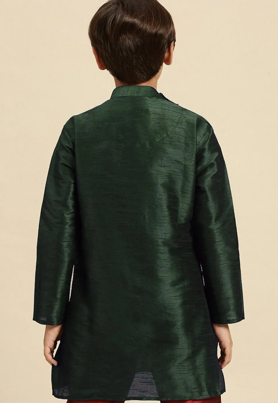 Embroidered Dupion Silk Kurta in Dark Green