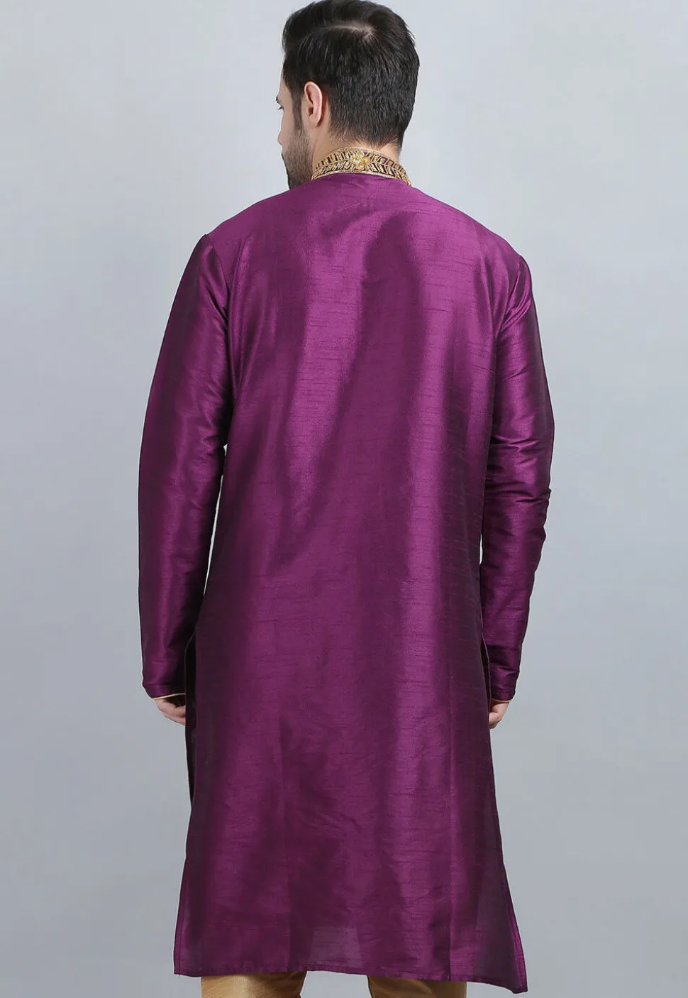 Embroidered Dupion Silk Kurta in Violet