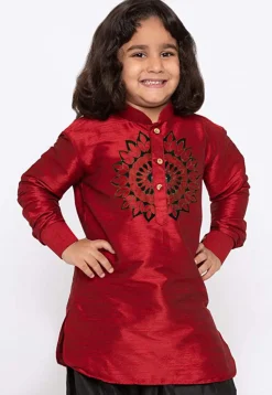 Embroidered Dupion Silk Kurta in Maroon