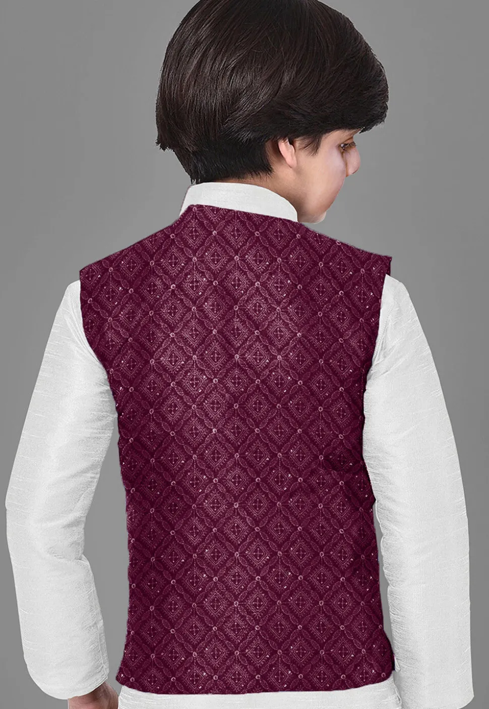 Embroidered Dupion Silk Kurta Set in Off White