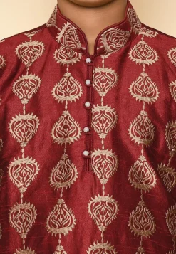 Embroidered Dupion Silk Kurta in Maroon