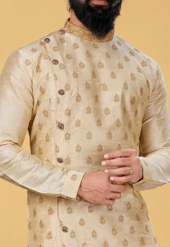 Embroidered Dupion Silk Kurta in Light Beige