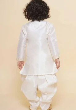Embroidered Dupion Silk Kurta Set in Off White