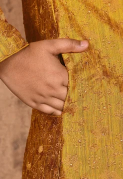 Embroidered Dupion Silk Kurta in Mustard