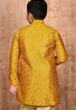 Embroidered Dupion Silk Kurta in Mustard