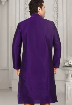 Embroidered Dupion Silk Kurta in Purple