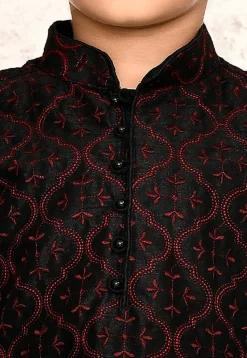 Embroidered Dupion Silk Kurta in Black