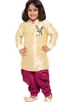 Embroidered Dupion Silk Kurta Set in Light Beige