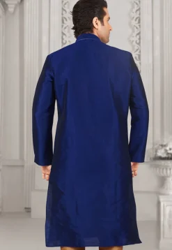 Embroidered Dupion Silk Kurta in Royal Blue