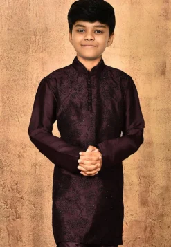 Embroidered Dupion Silk Kurta in Wine