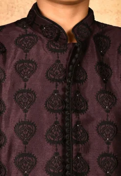 Embroidered Dupion Silk Kurta in Wine