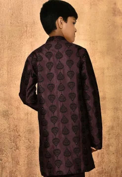 Embroidered Dupion Silk Kurta in Wine