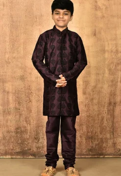 Embroidered Dupion Silk Kurta in Wine